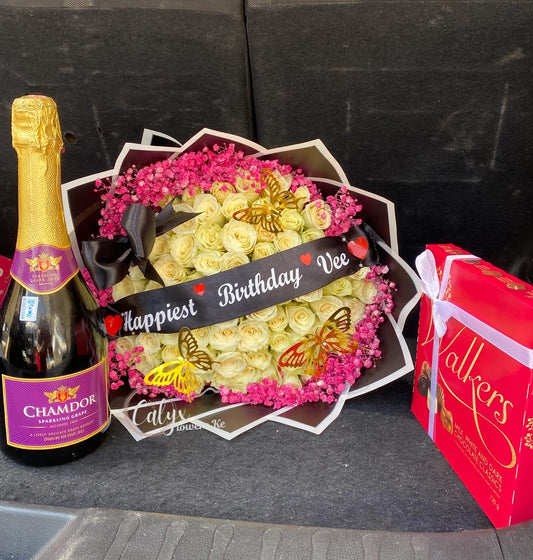 Golden White Roses Birthday Celebration Package